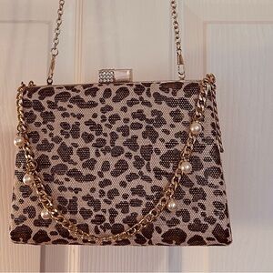 Nina Brown and Gold Shoulder Bag with Animal Print